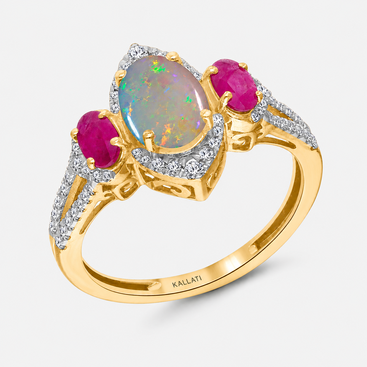 Pink Cloud Opal & Diamond Ring opal