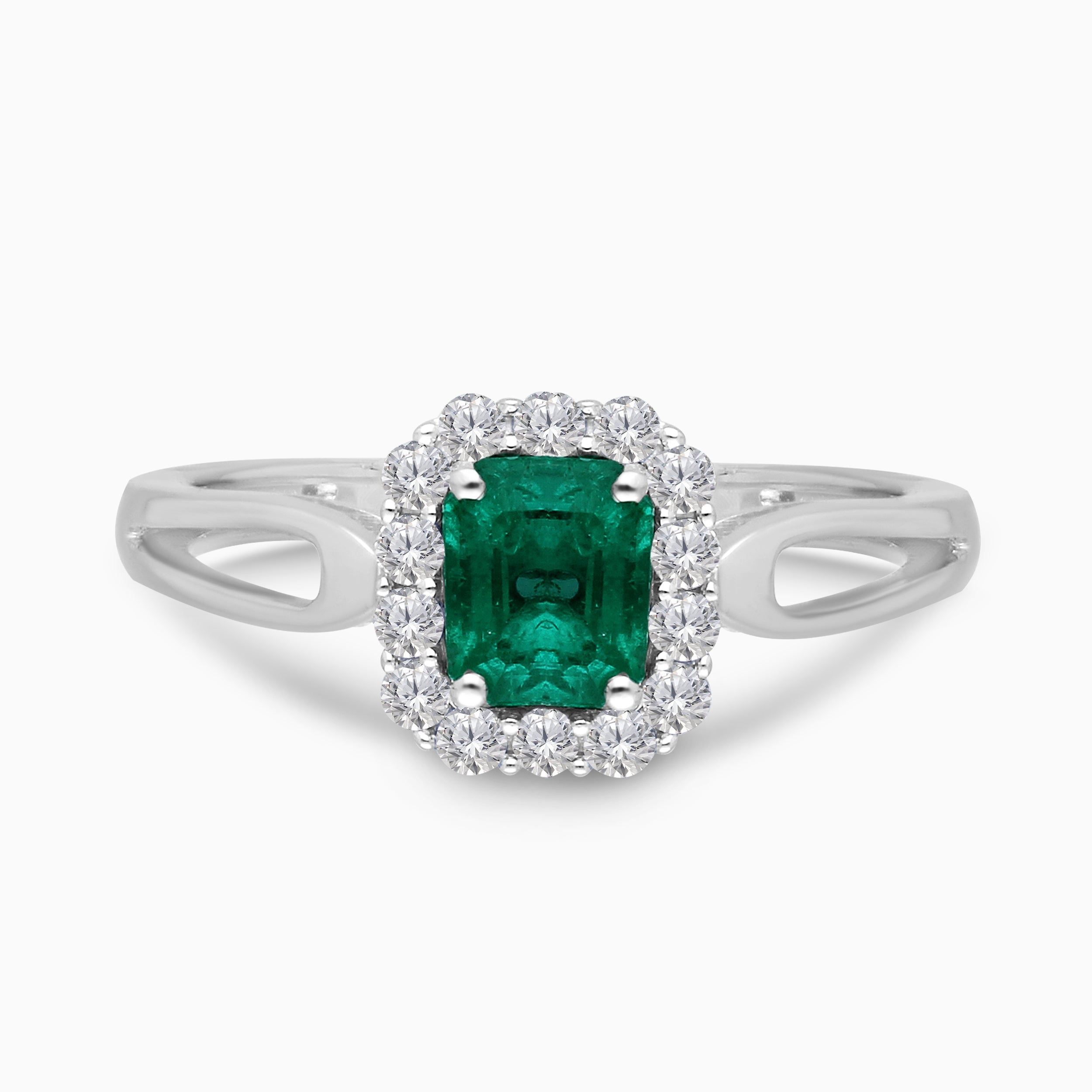Split Shank Colombian Emerald and Diamond Ring