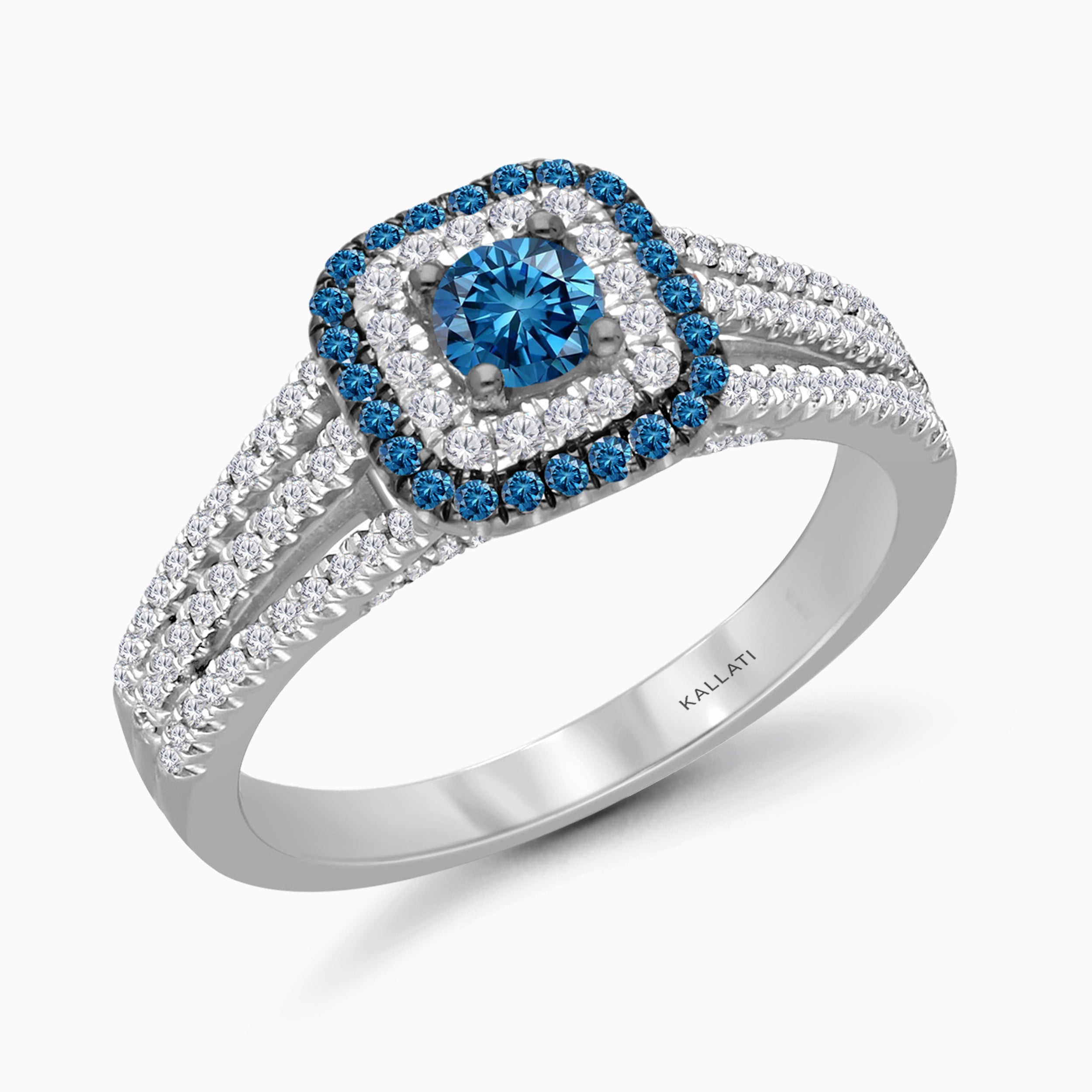 Blue Diamond Halo Engagement Ring