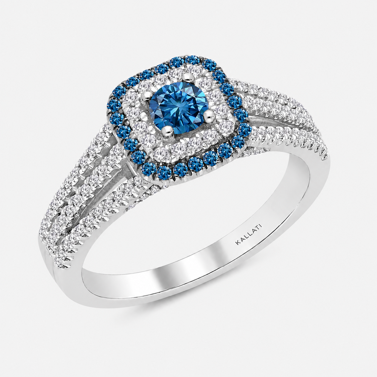 Blue Diamond Halo Engagement Ring blue diamond