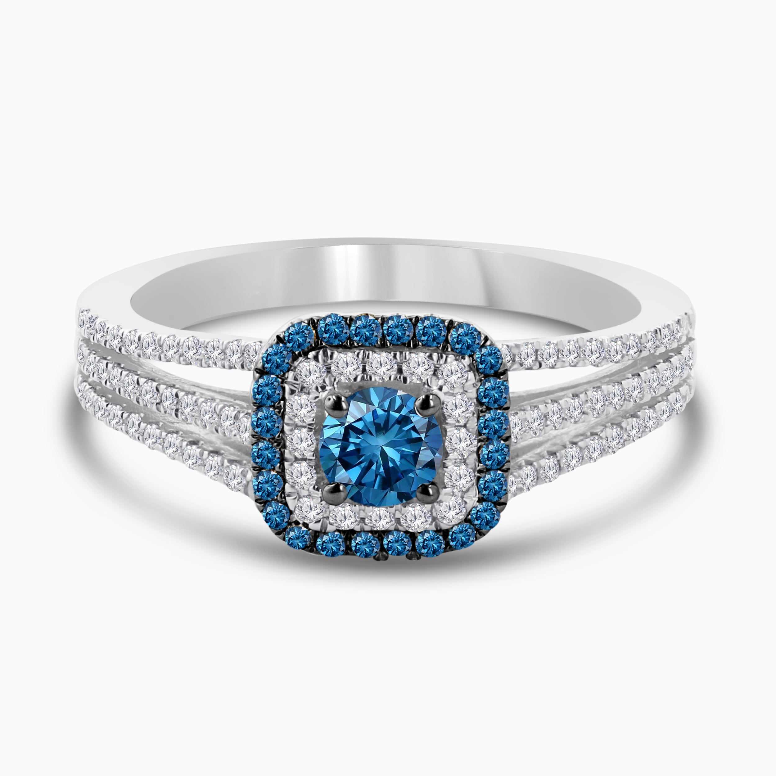 Blue Diamond Halo Engagement Ring