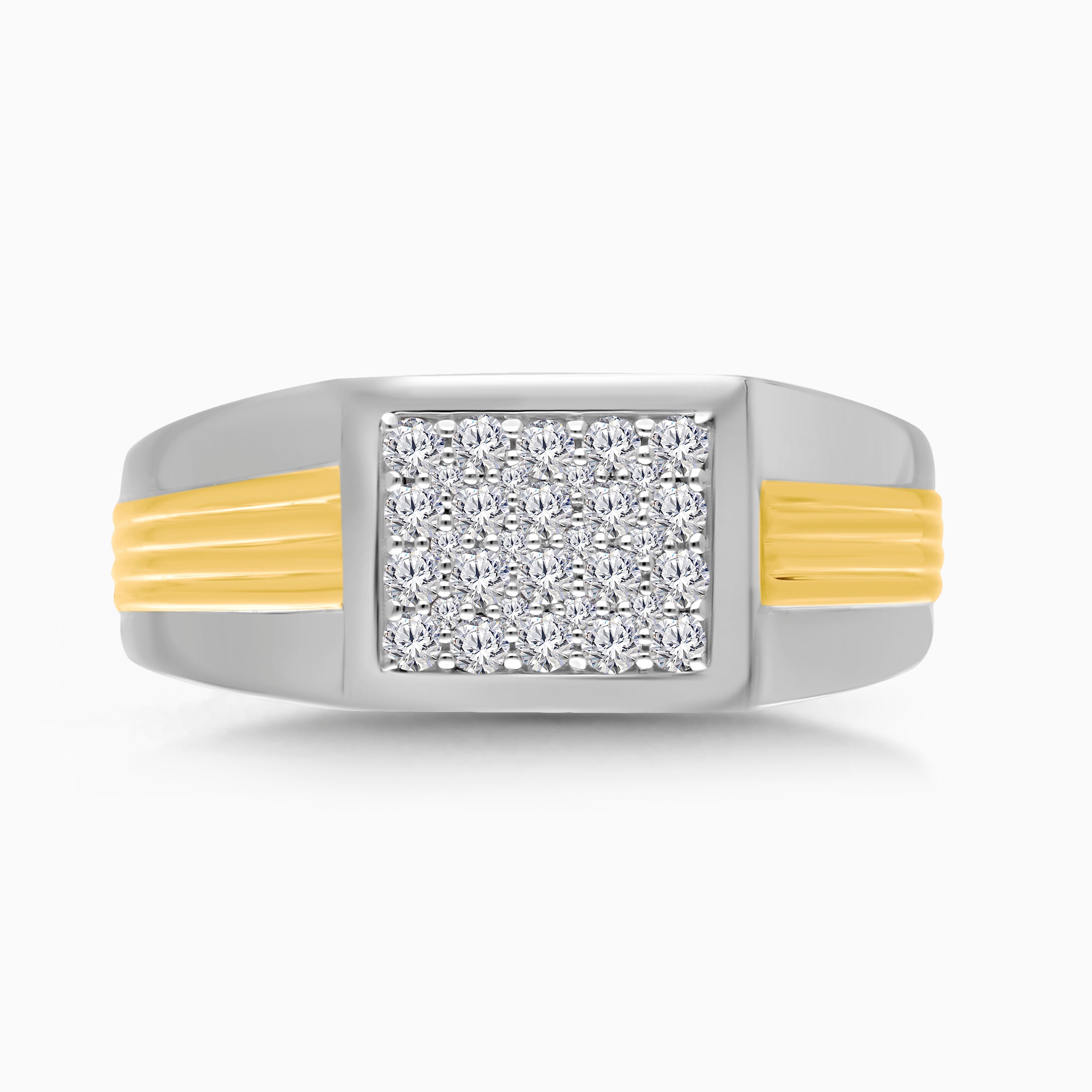 Two Tone Diamond Ribbed Men's Signet Ring