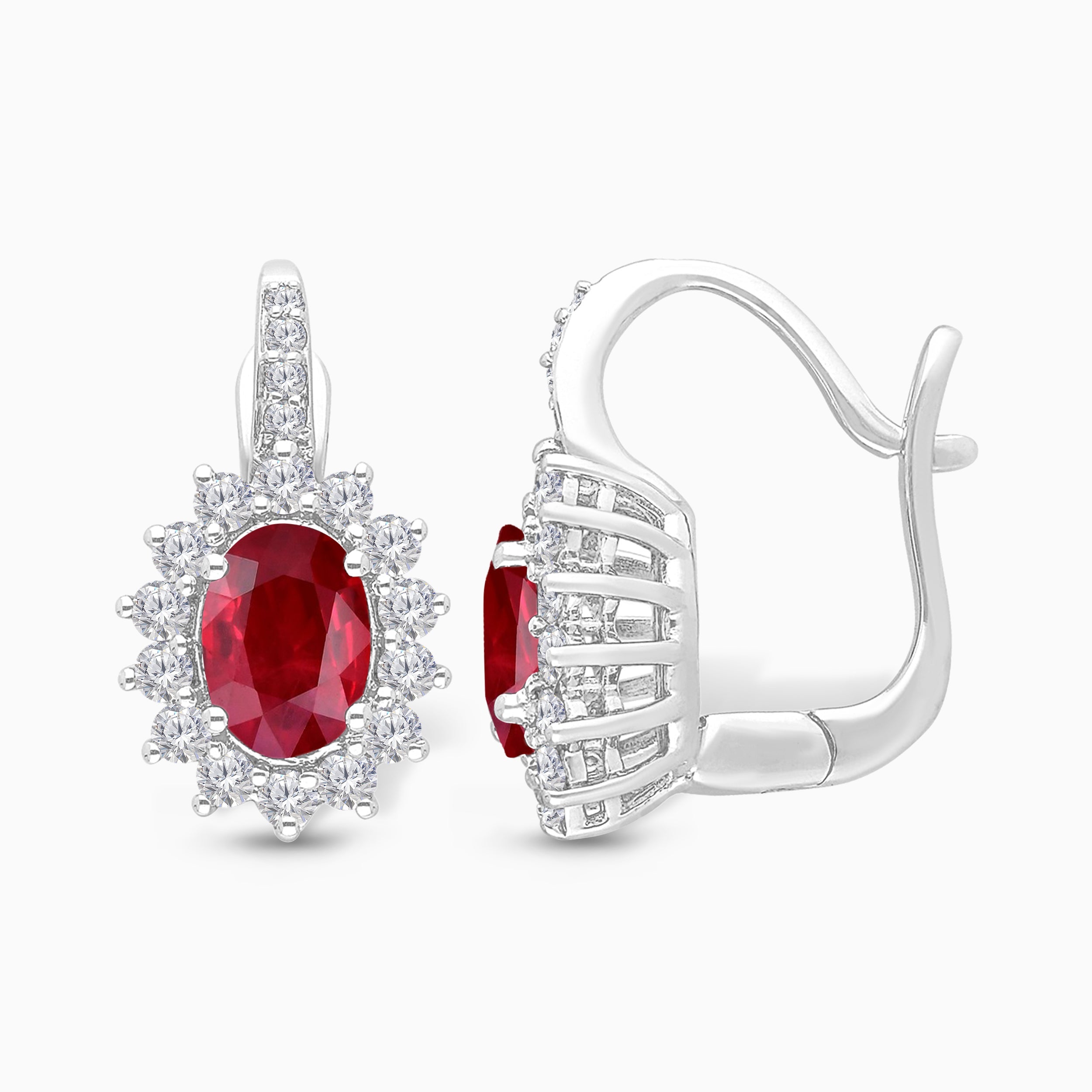 Oval Ruby & White Diamond Huggies