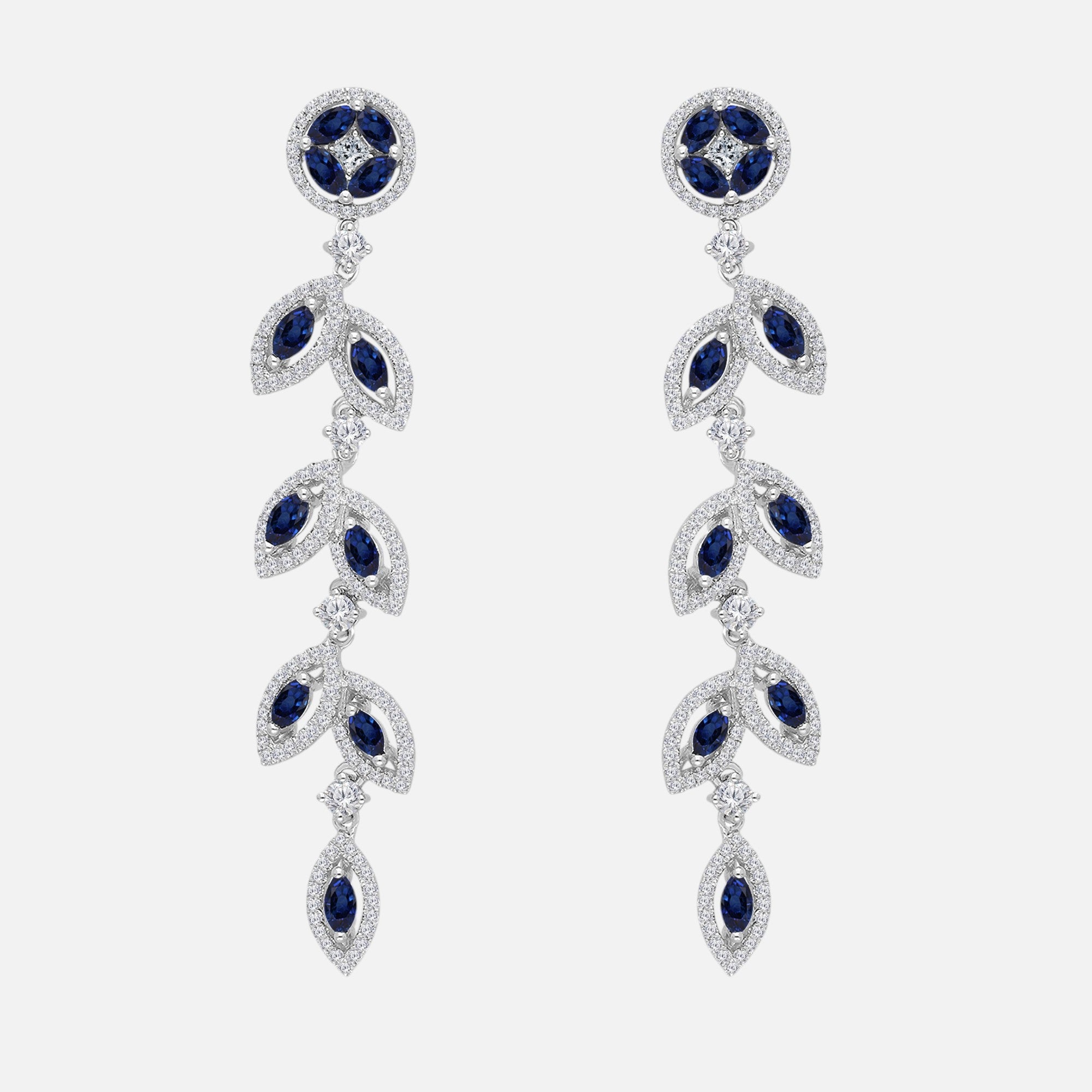 Marquise Blue Sapphire and White Diamond Drop Earrings Blue Sapphire