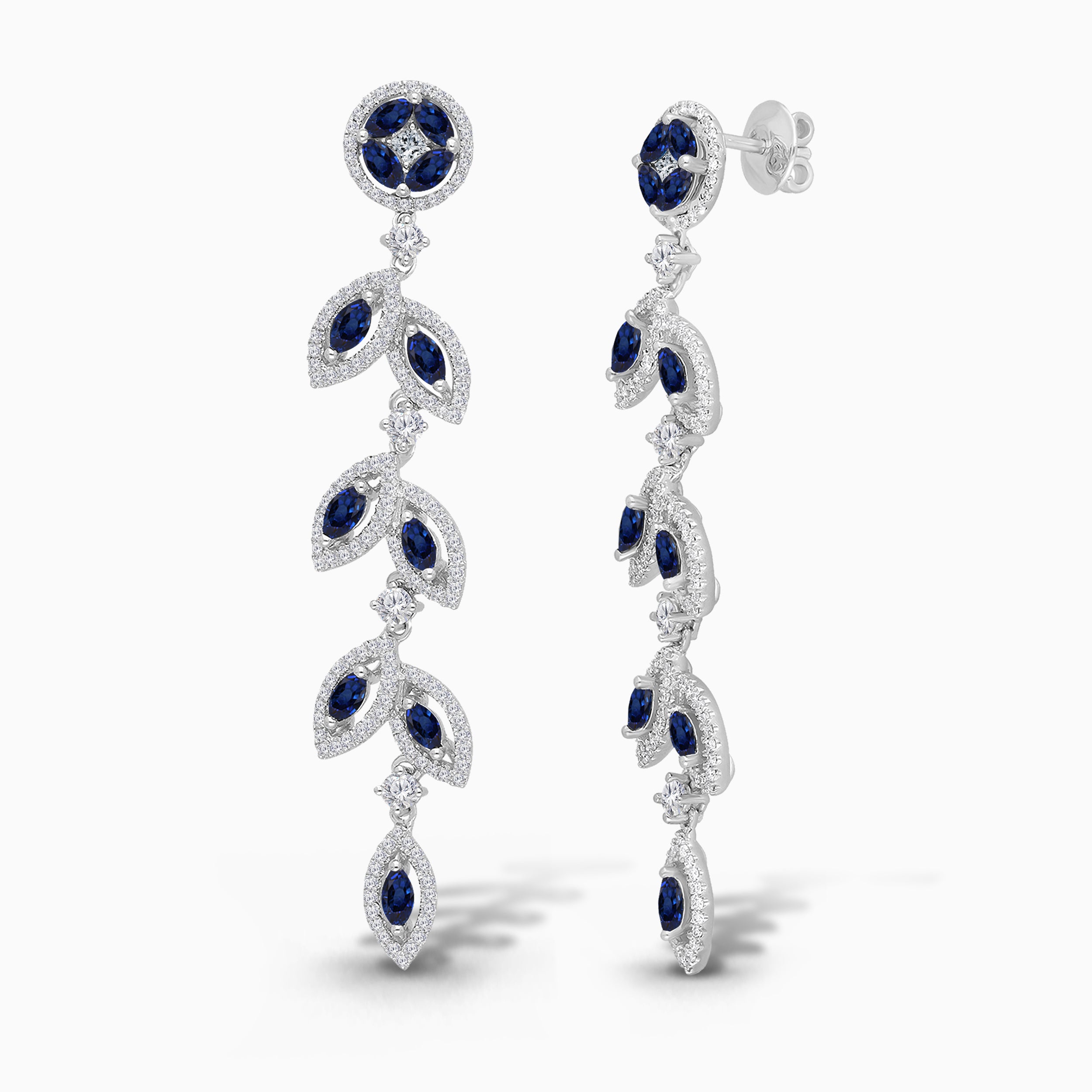 Marquise Blue Sapphire and White Diamond Drop Earrings