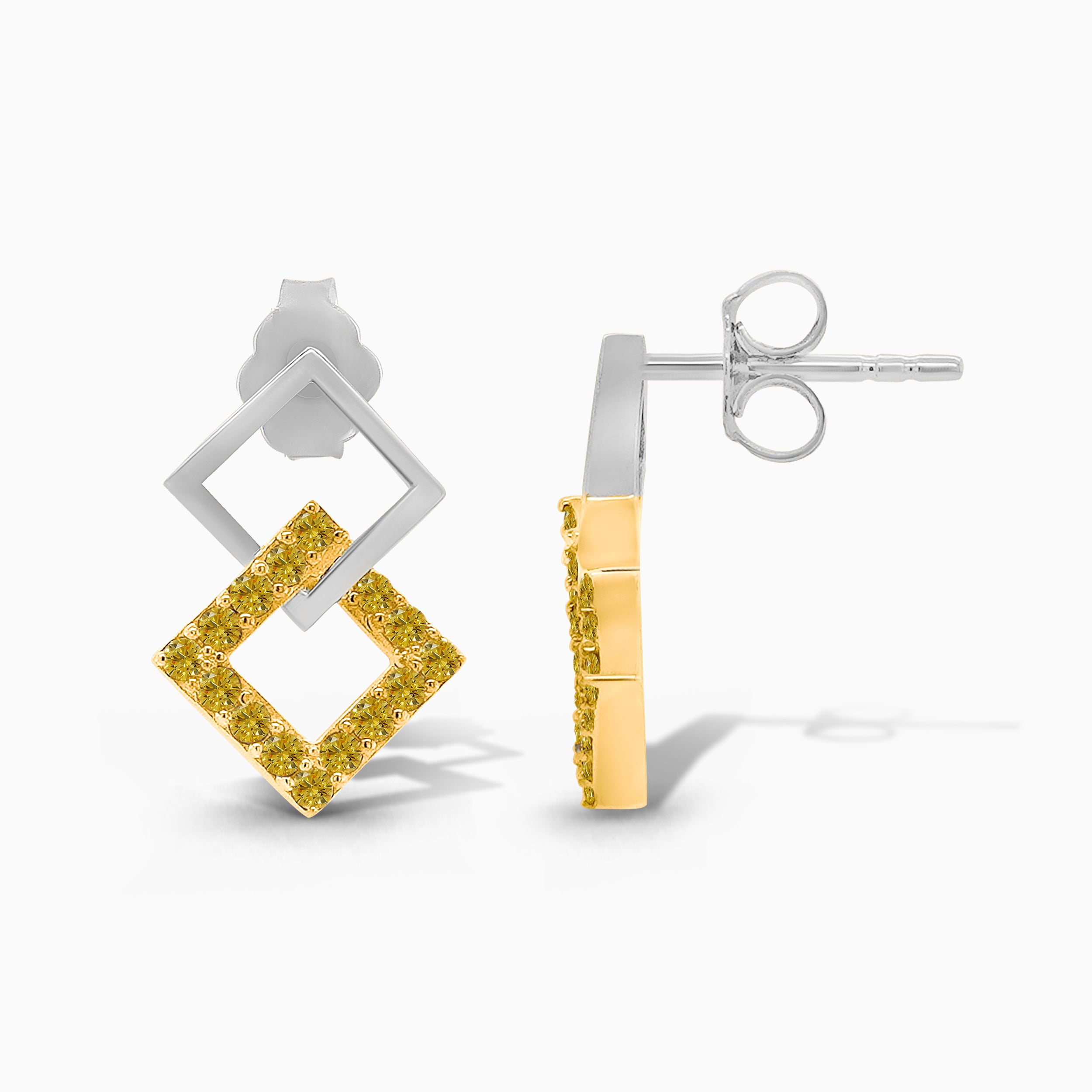 Interlocked Square Yellow Diamond Drop Studs