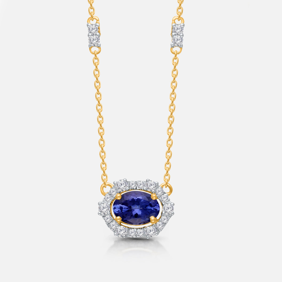 Oval Tanzanite Diamond Chain Necklace Tanzanite