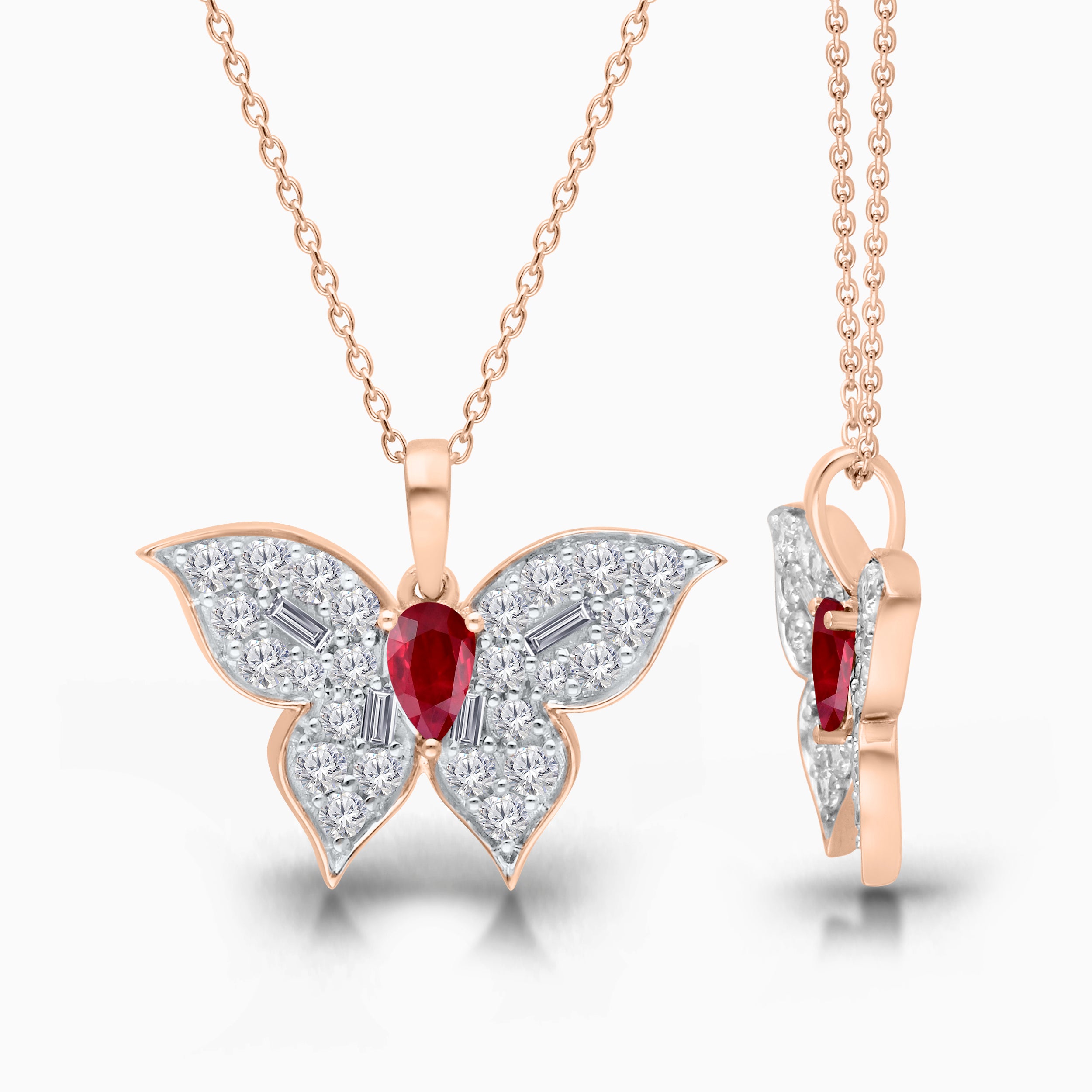 Ruby & Diamond Large Butterfly Pendant