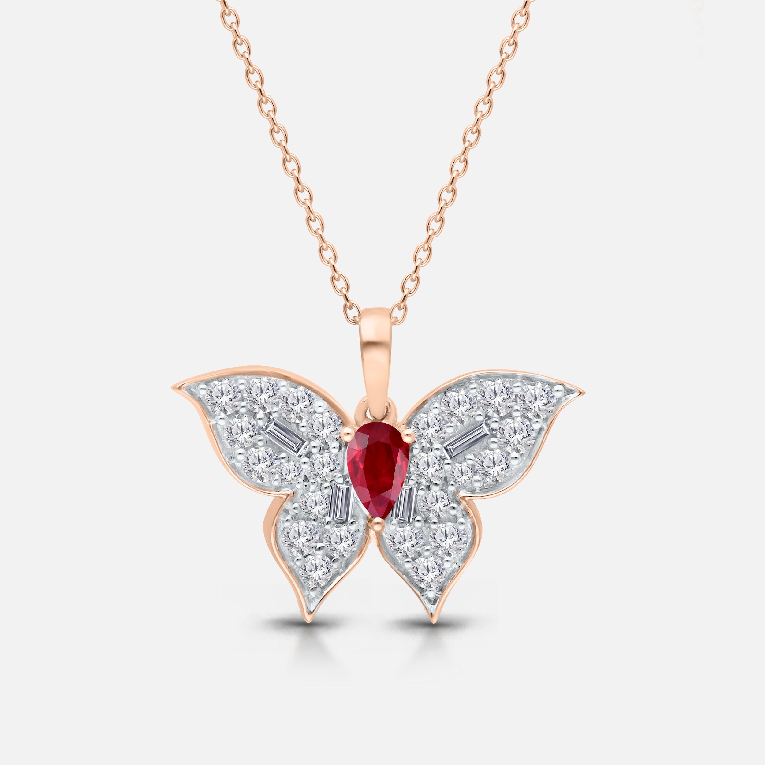 Ruby & Diamond Large Butterfly Pendant Ruby