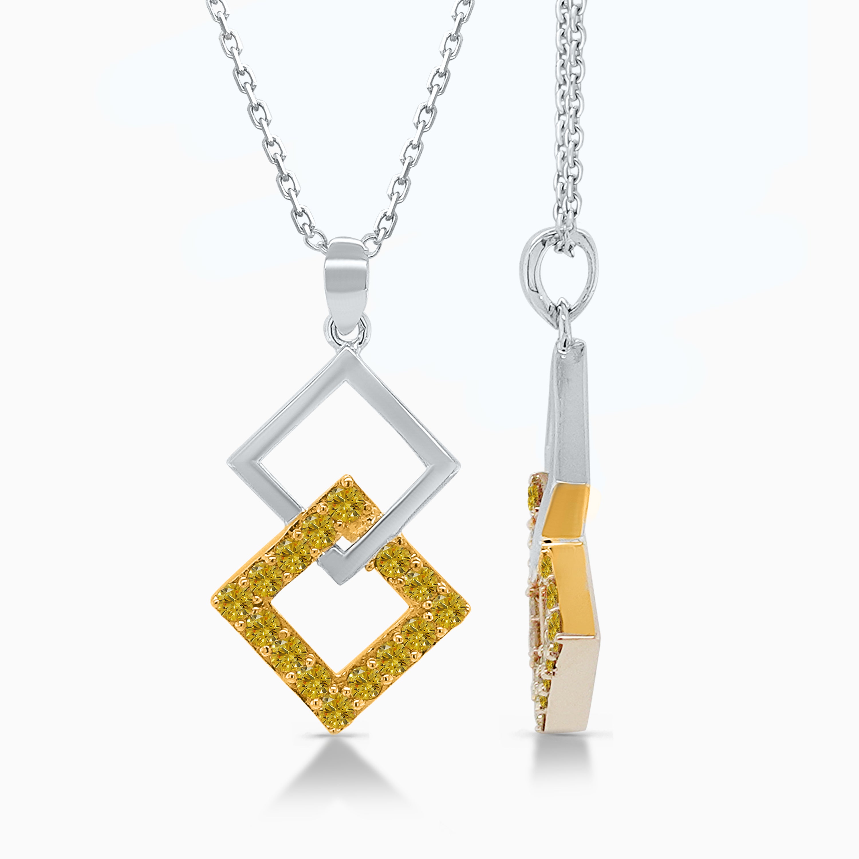Interlocked Square Yellow Diamond Pendant