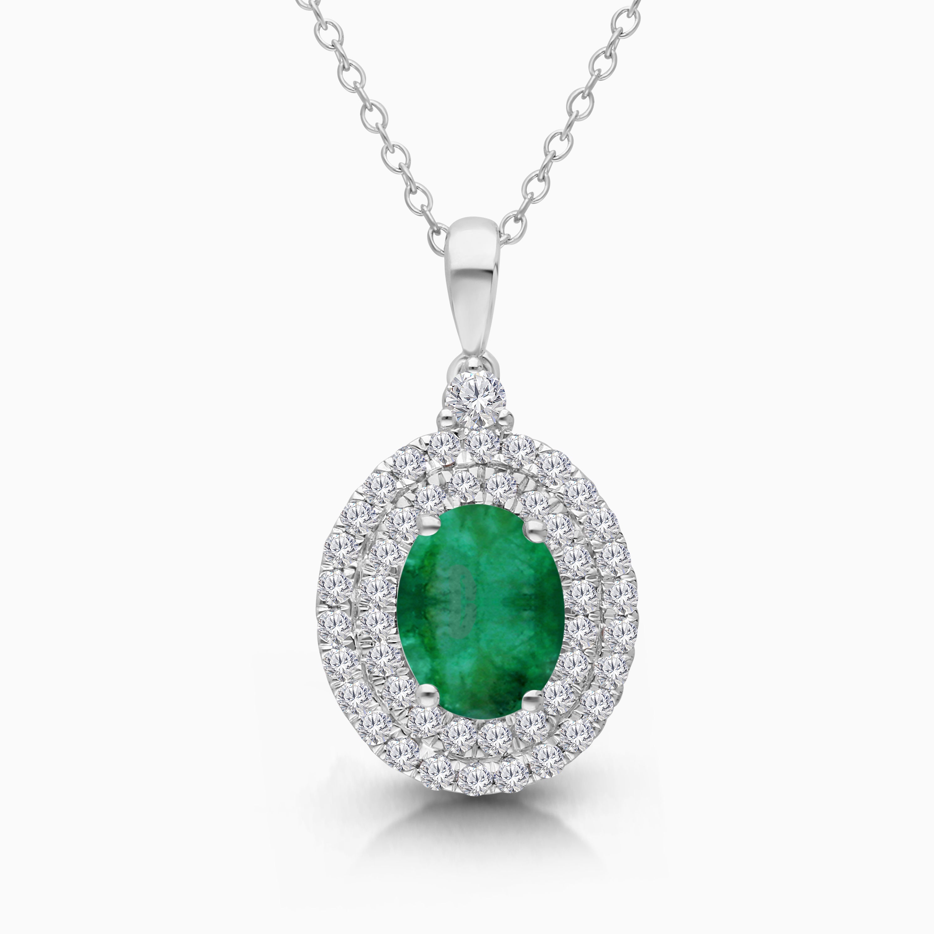 Dual Halo Colombian Emerald Pendant