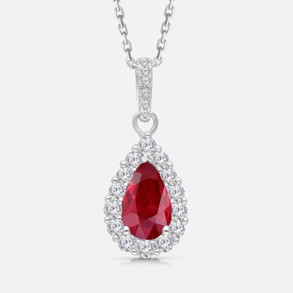 GIA Pear Ruby & White Diamond Pendant Ruby