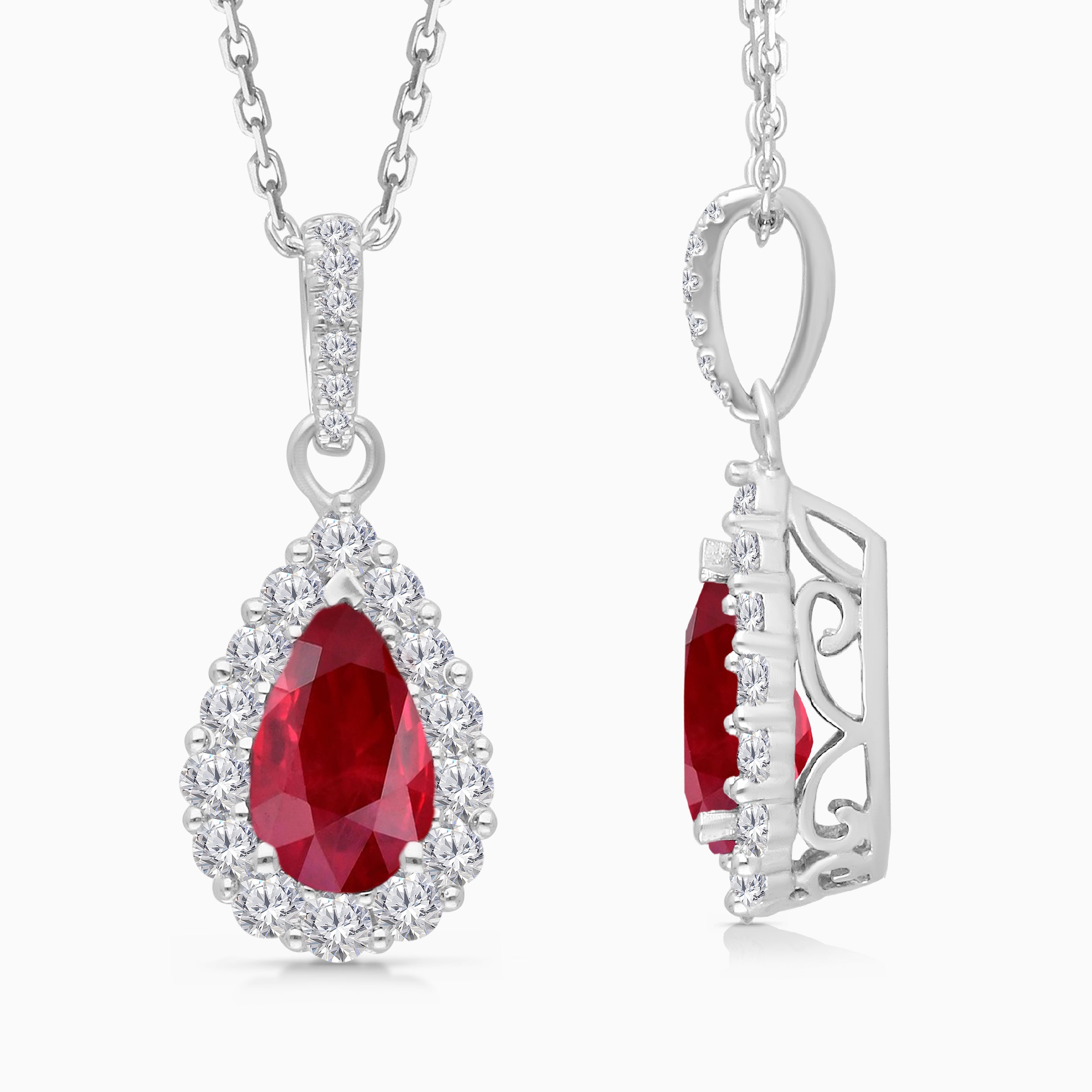 GIA Pear Ruby & White Diamond Pendant