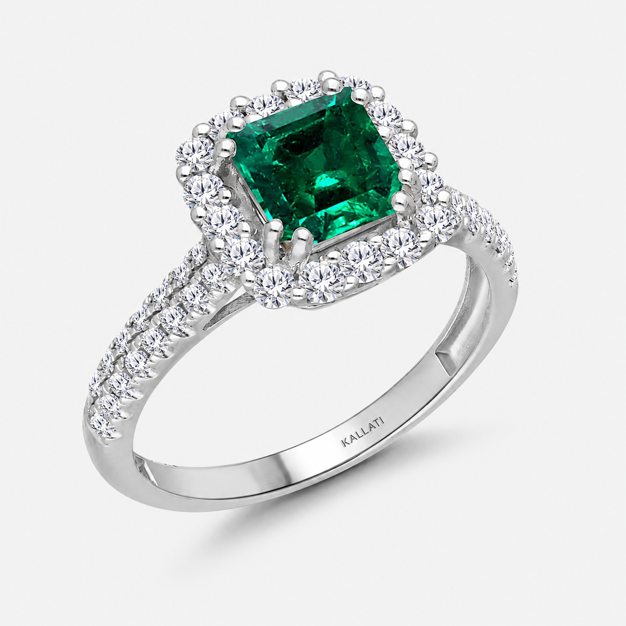 Cushion Colombian Emerald & Diamond Ring Emerald