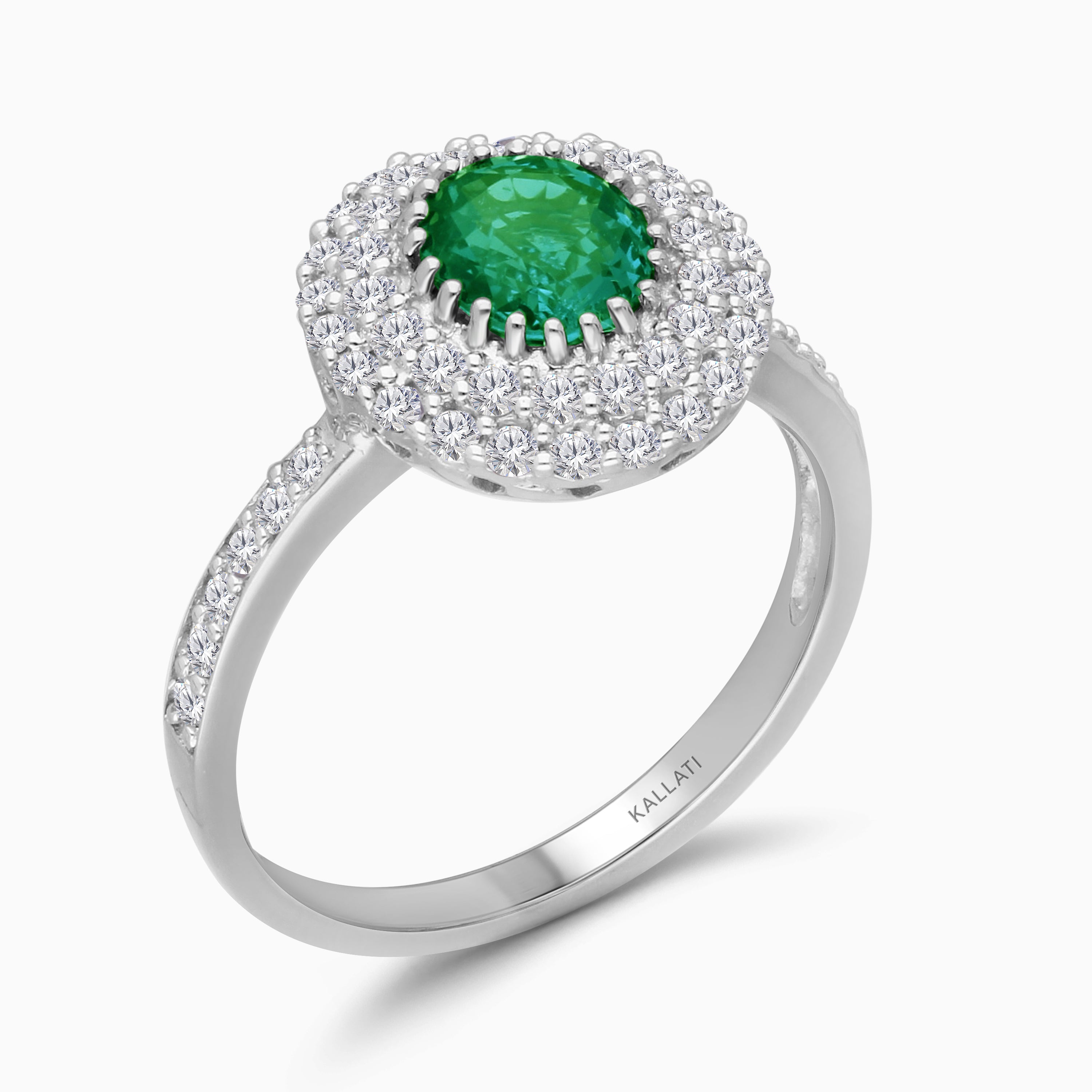 Dual Halo Colombian Emerald Ring