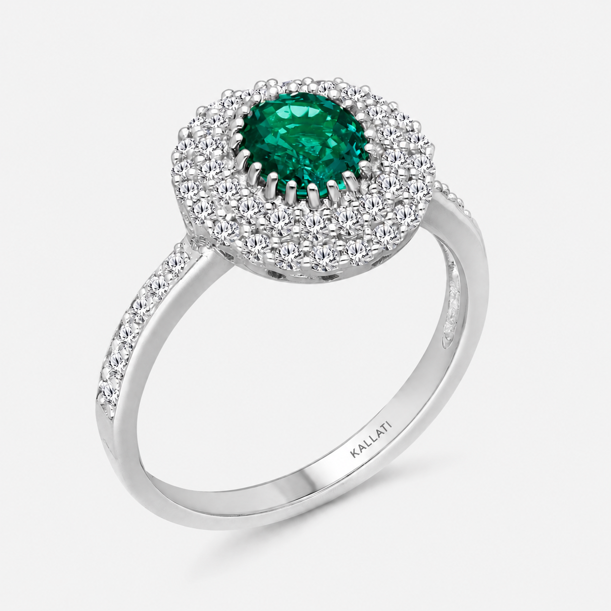 Dual Halo Colombian Emerald Ring Emerald