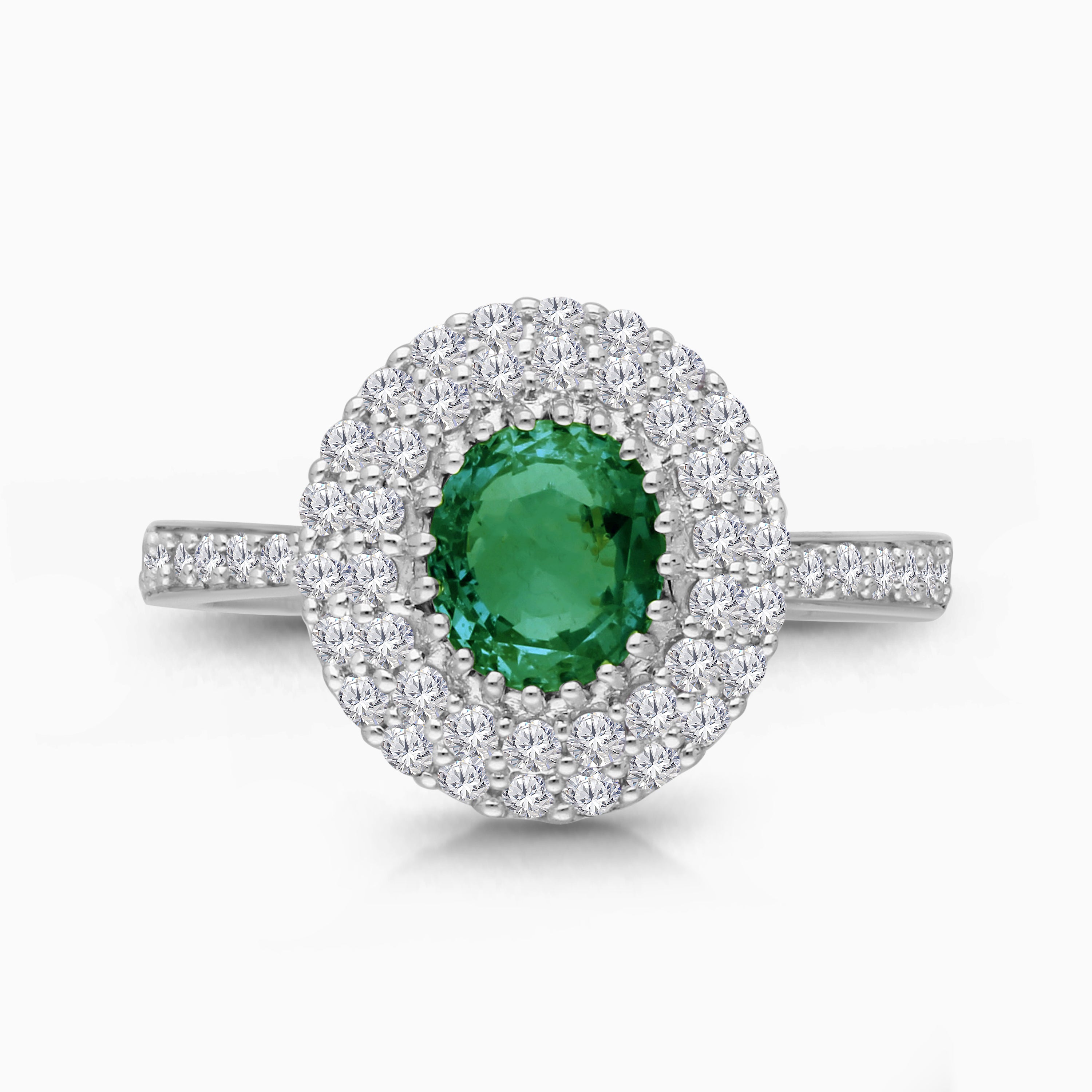 Dual Halo Colombian Emerald Ring