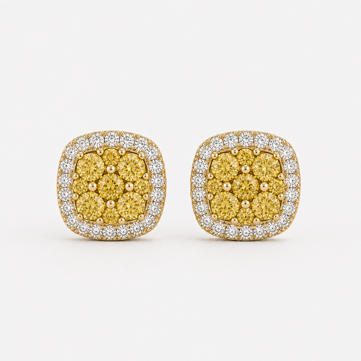 Yellow Diamond Mosaic Stud Earrings Yellow Diamond