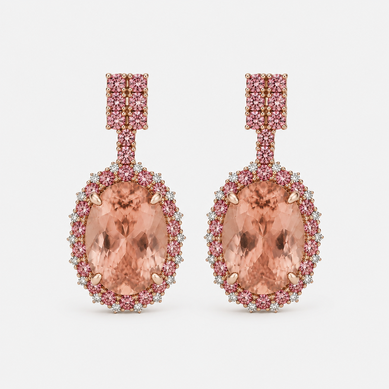 Pink Sapphire Halo Morganite Earrings Bespoke