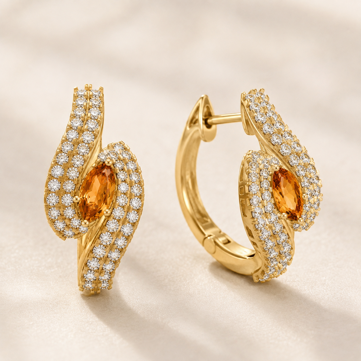 Golden Wave Diamond Hoops