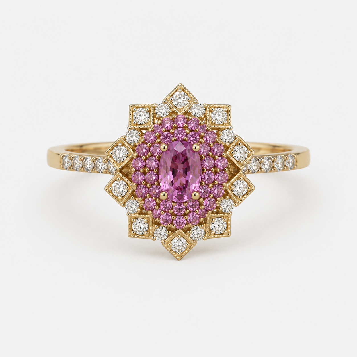 Pink Mirror Sapphire & Diamond Ring Pink Sapphire