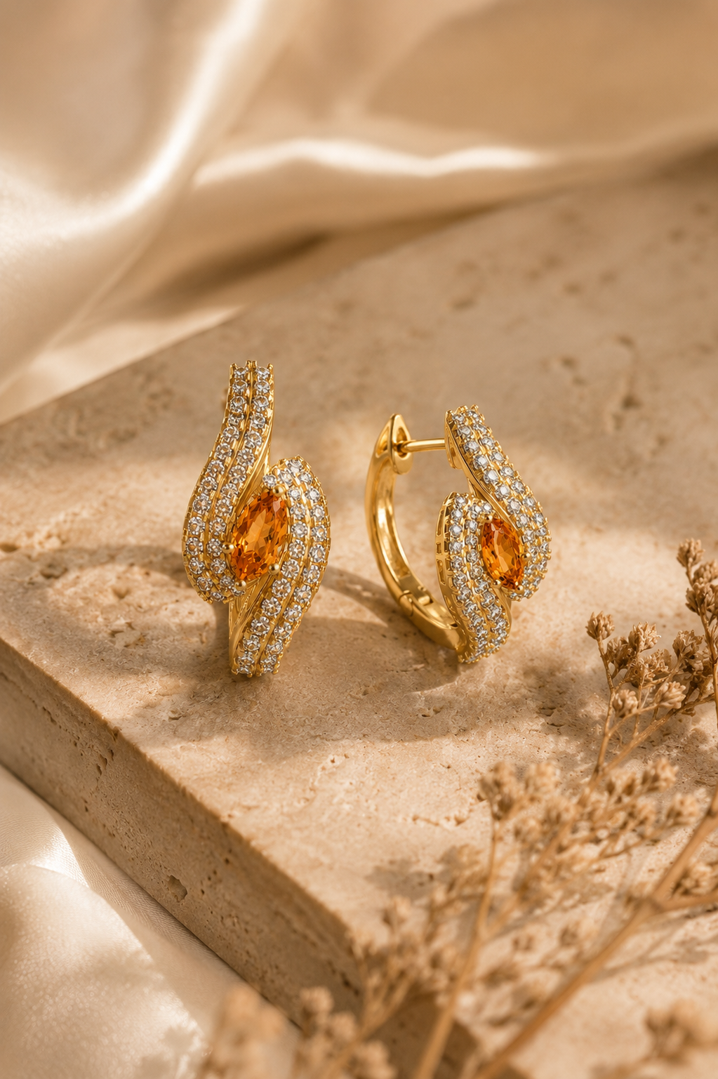 Golden Wave Diamond Hoops