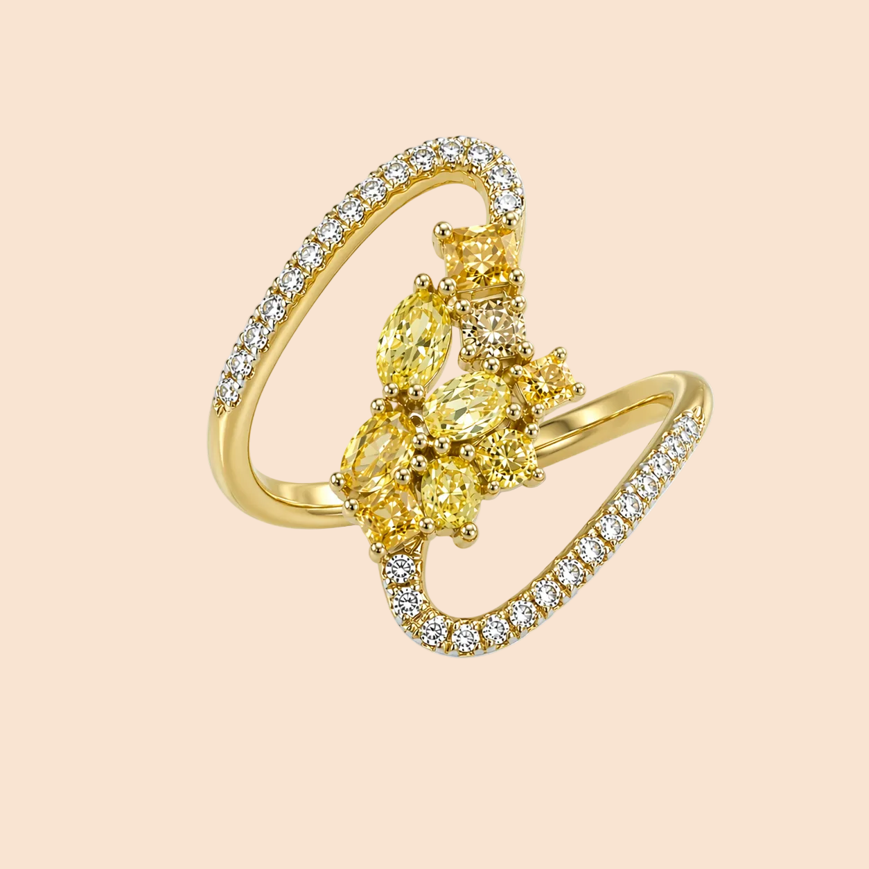 Cluster Yellow Diamond Wave Ring Yellow Diamond