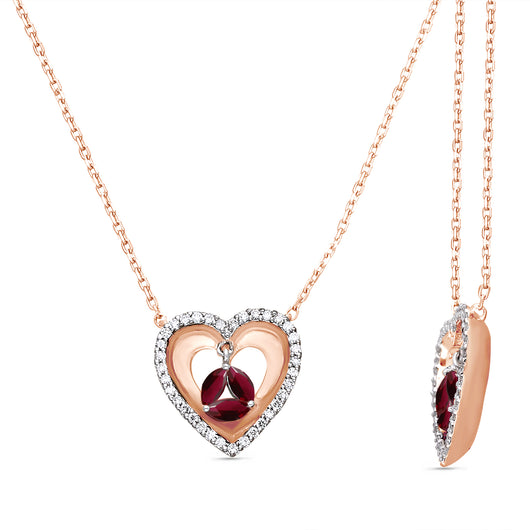Rose Gold Ruby and Diamond Heart Necklace