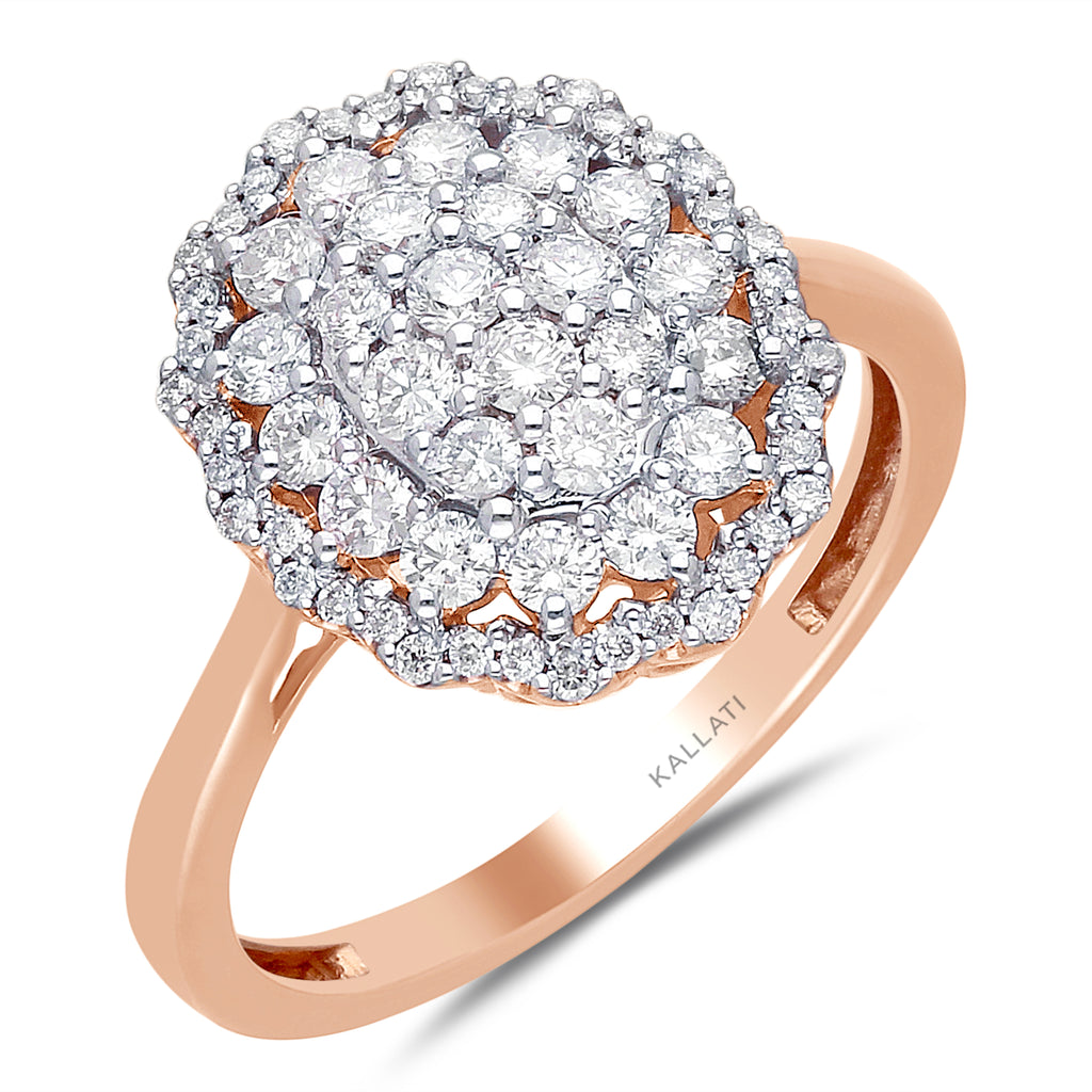 Kallati Eternal Oval Halo Cluster Diamond Engagement Ring In 14k Rose 