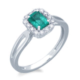 Kallati Heirloom Emerald Cut Emerald & Diamond Engagement Ring in 14K White Gold