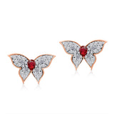 Rose Gold Ruby & Diamond Butterfly Earrings