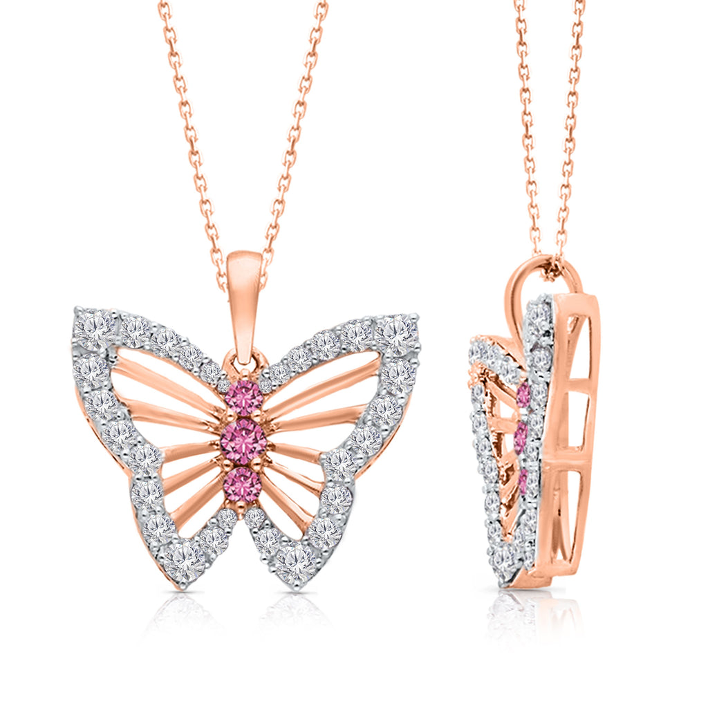 Pink Sapphire & Diamond Butterfly Necklace - 002-230-01592