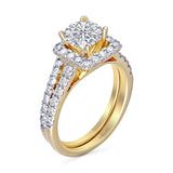 Kallati Eternal Cushion Halo  Diamond Engagement Ring With Matching Band in 14K Yellow Gold