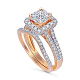 Kallati Eternal Cushion Halo  Diamond Engagement Ring With Matching Band in 14K Rose Gold