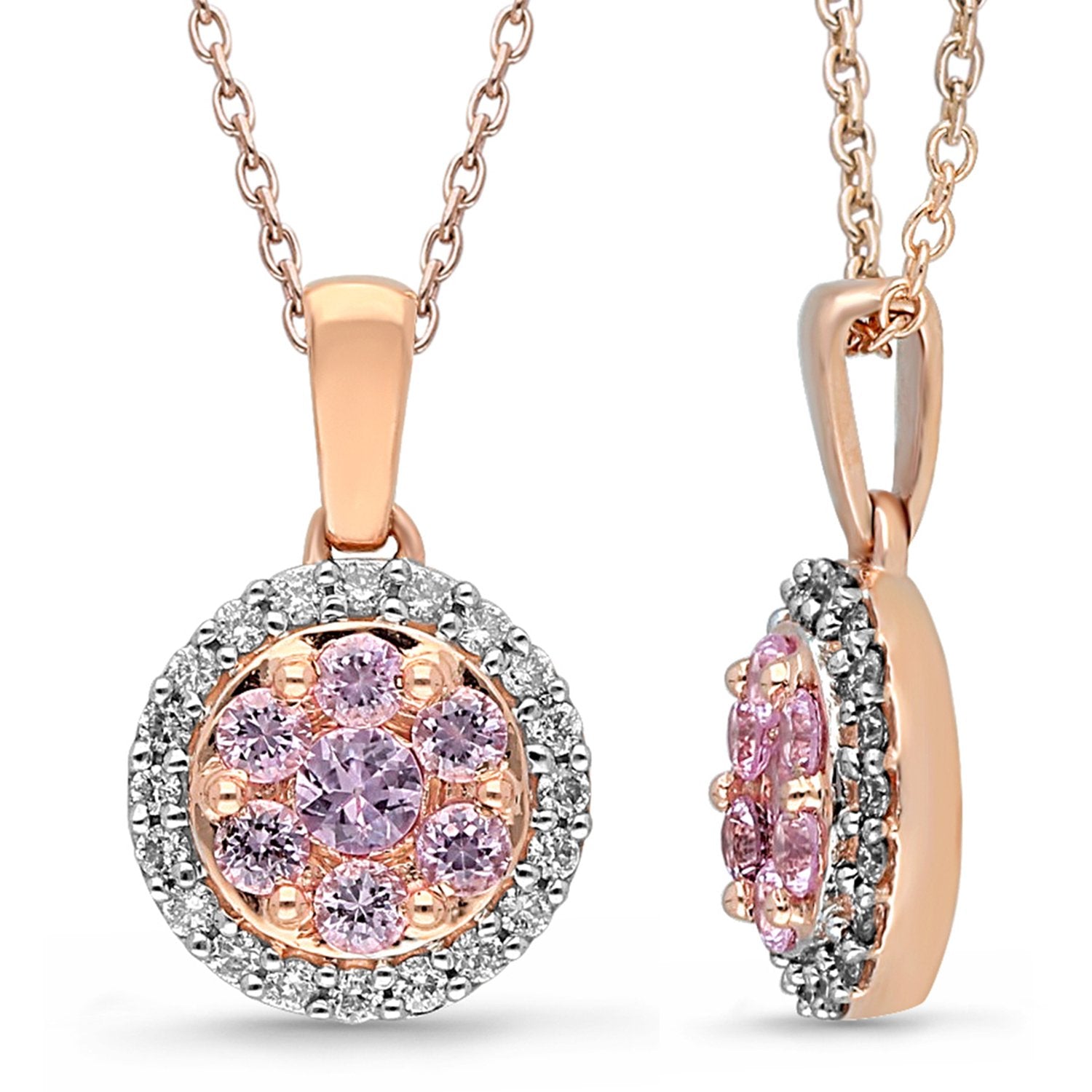 Diamond Cluster Pink Sapphire Necklace