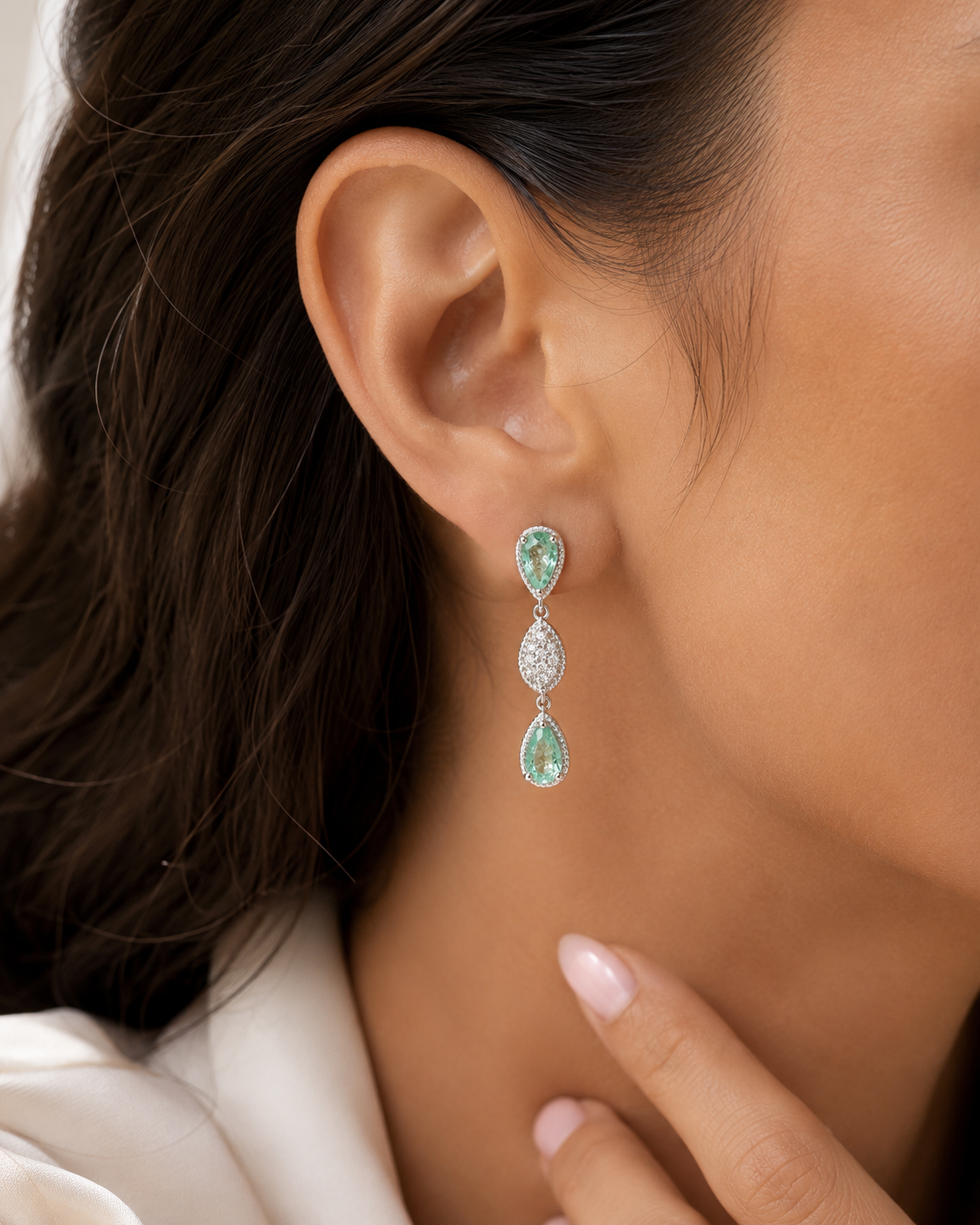 Seafoam Paraiba & Diamond Drop Earrings
