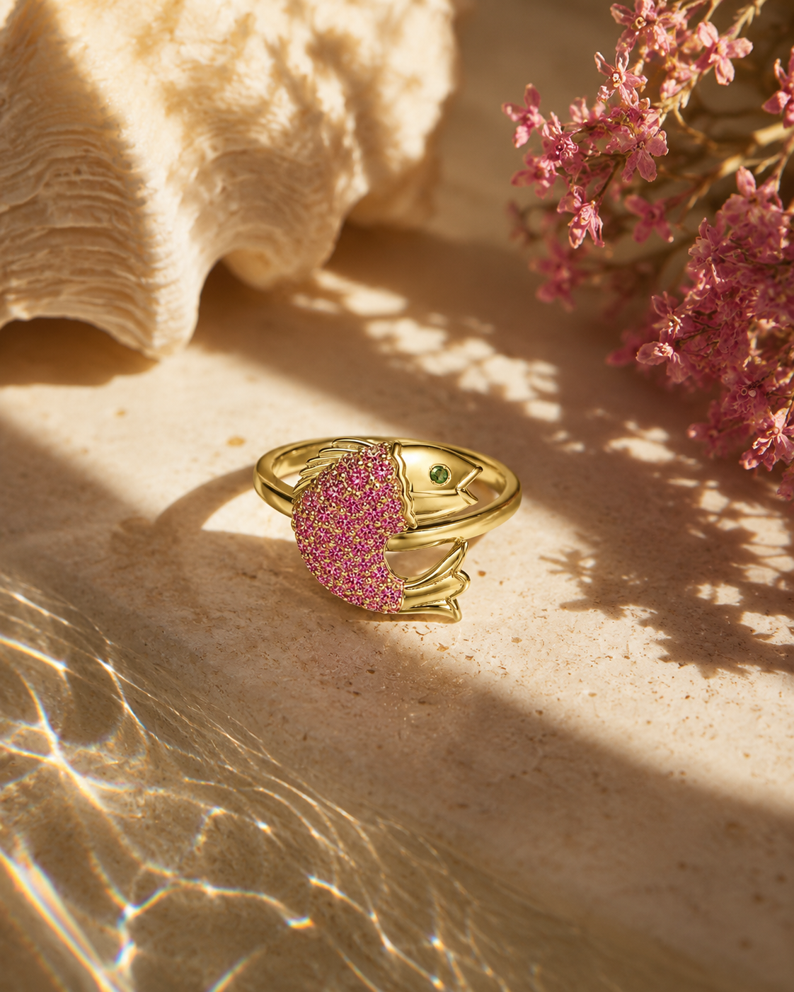 Pink Sapphire & Emerald Koi Ring