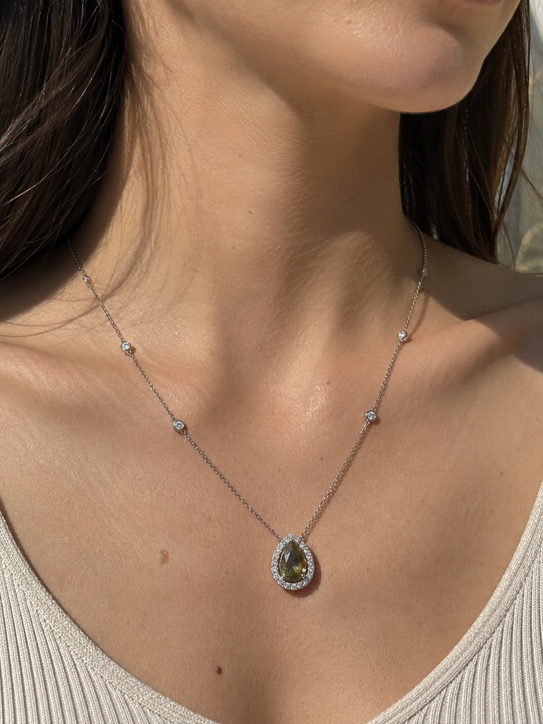 Diamond Droplet Pear Alexandrite Necklace