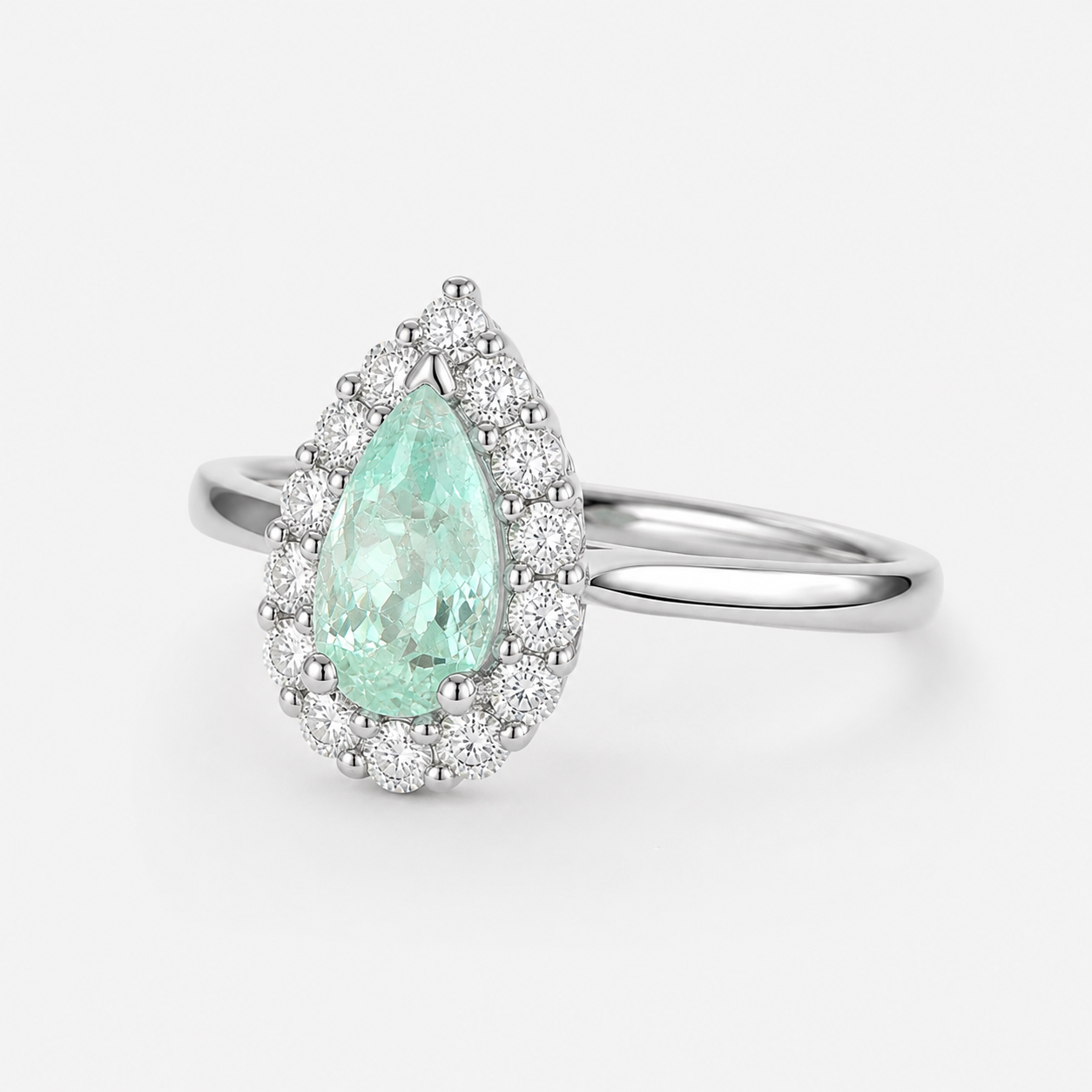Certified Paraiba Pear & Diamond Ring