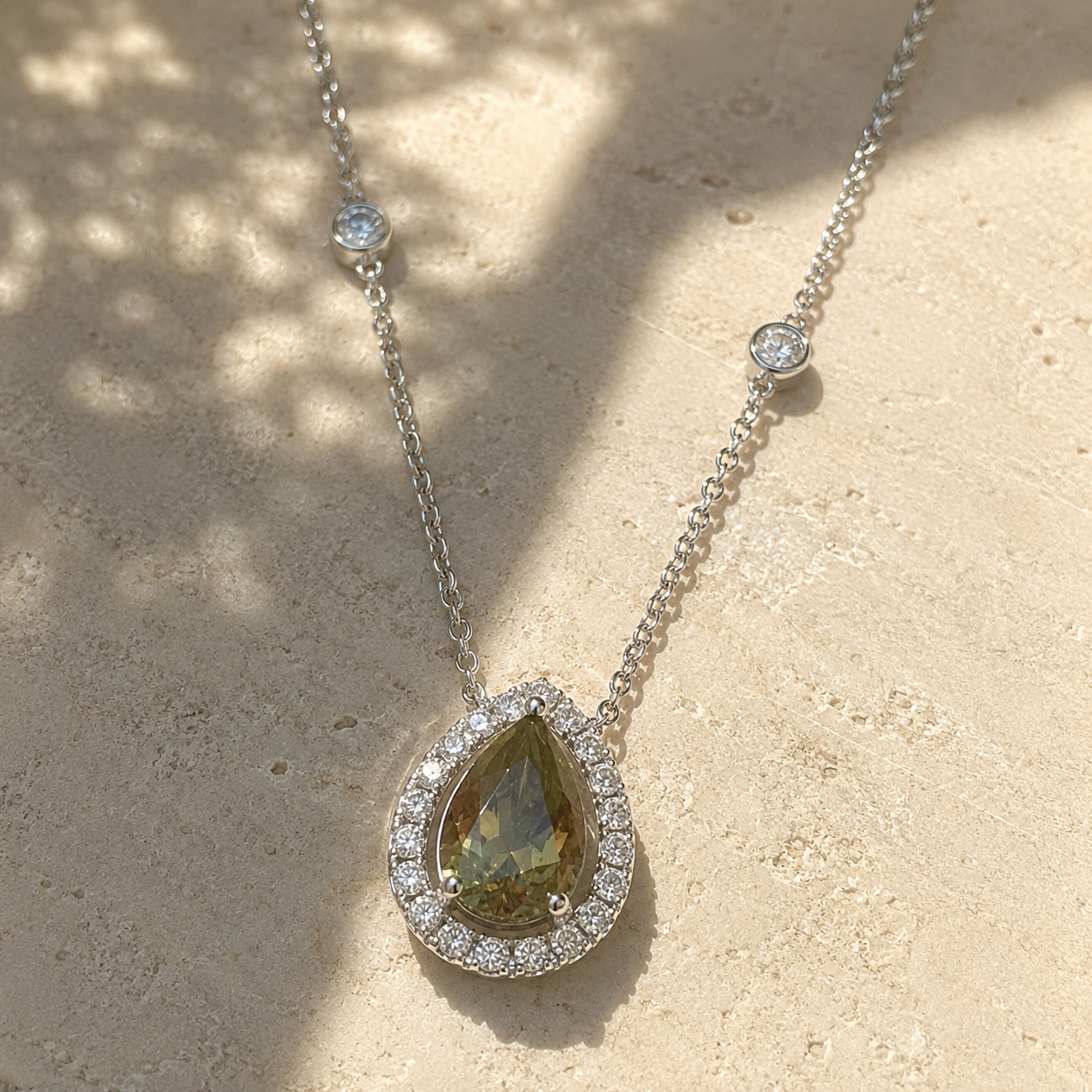 Diamond Droplet Pear Alexandrite Necklace