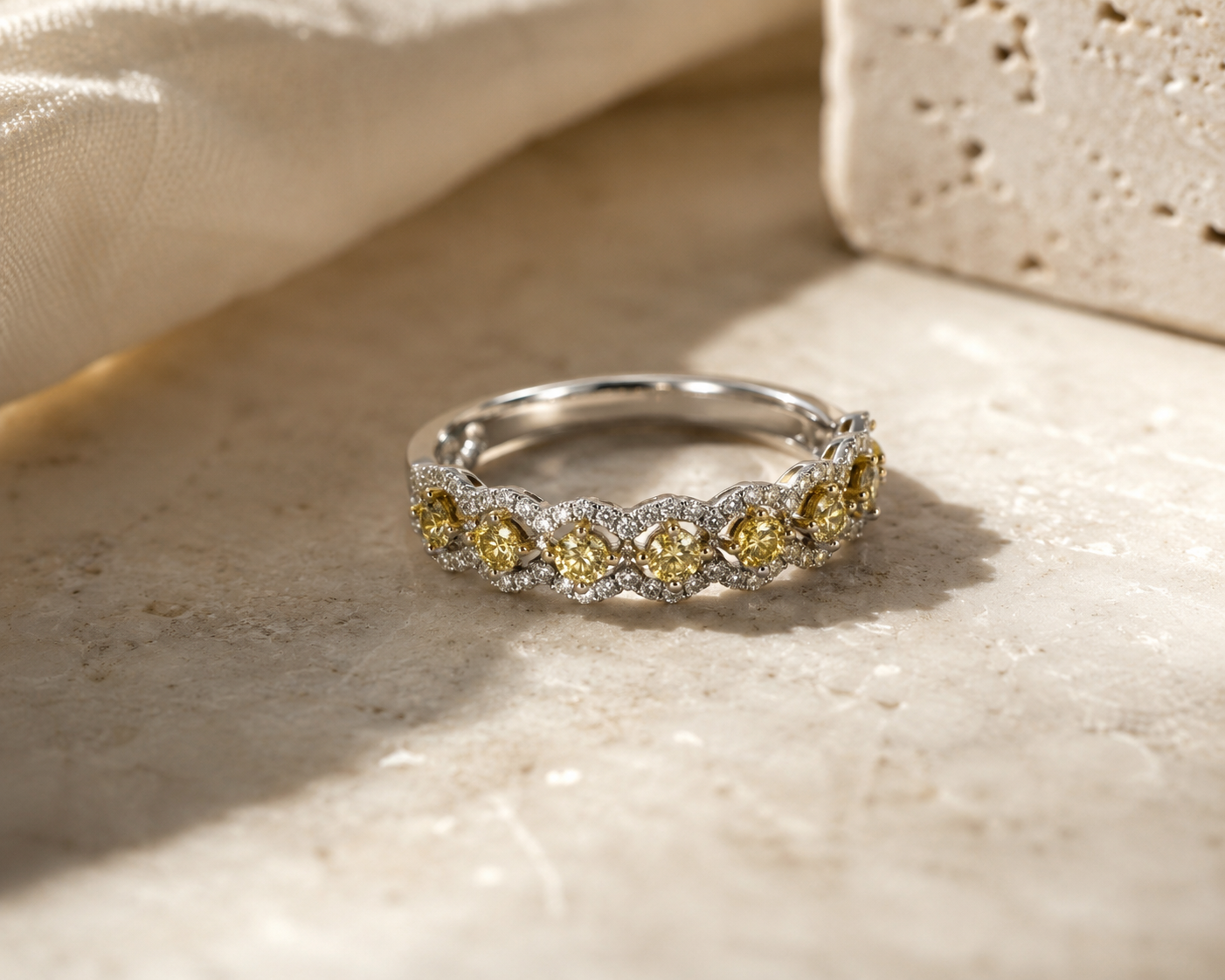 Yellow & White Diamond Scalloped Ring Yellow Diamond