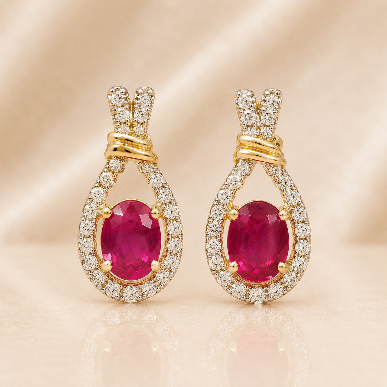 Ruby & Diamond Oval Rope Studs Ruby