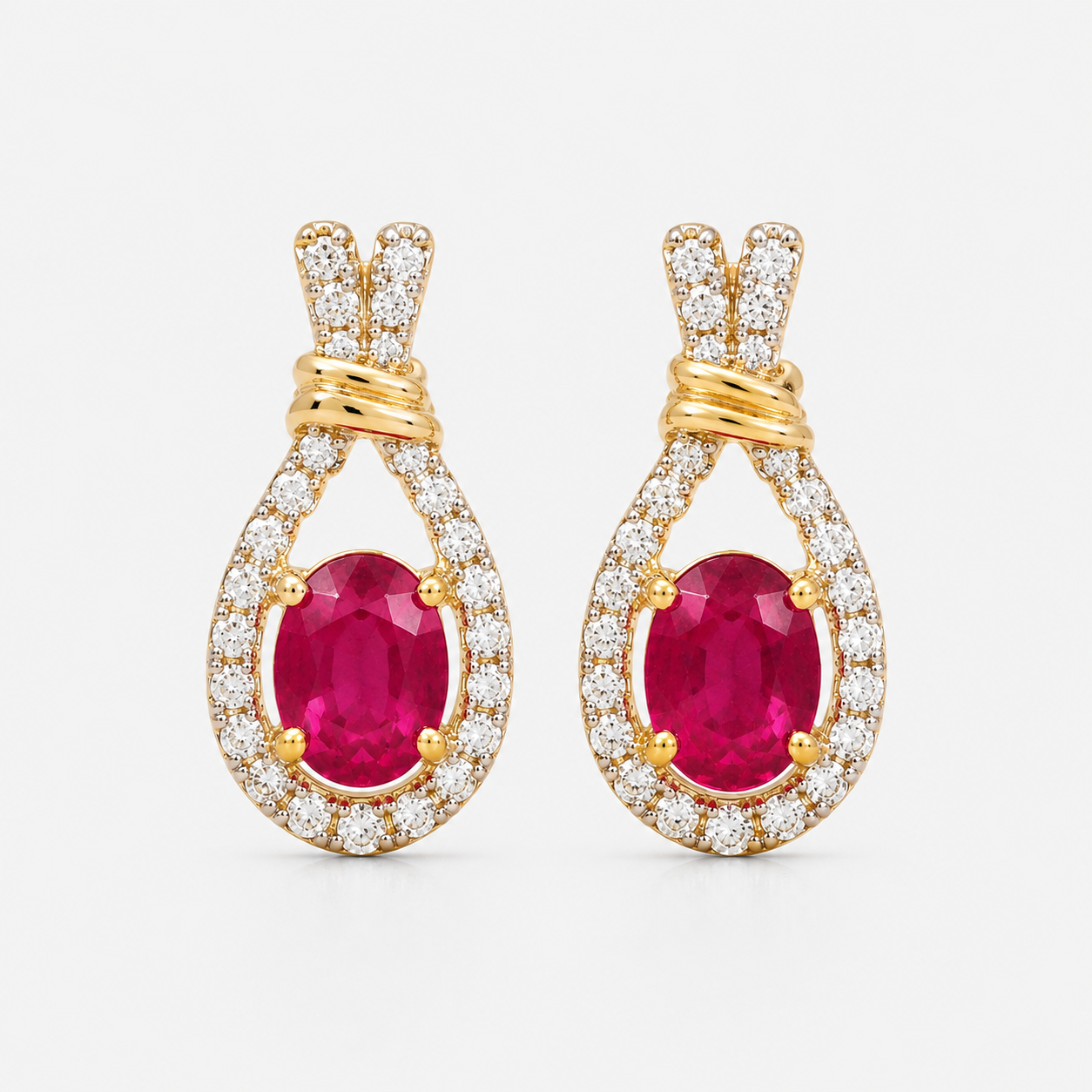 Ruby & Diamond Oval Rope Studs Ruby