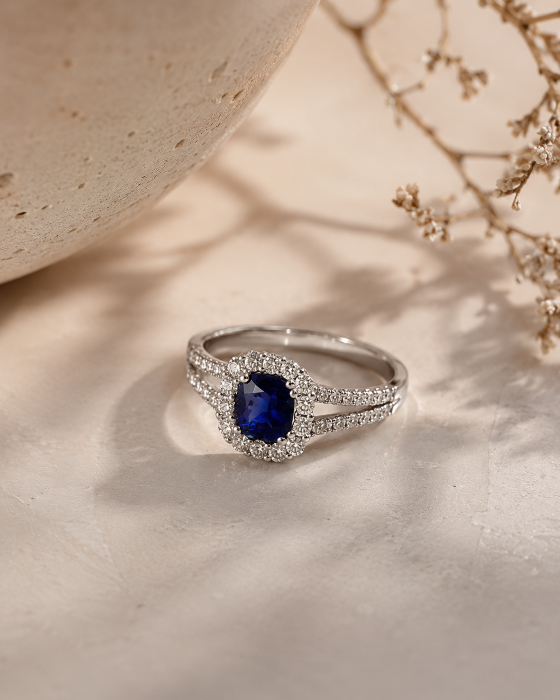 GIA Ceylon & Diamond Cushion Ring