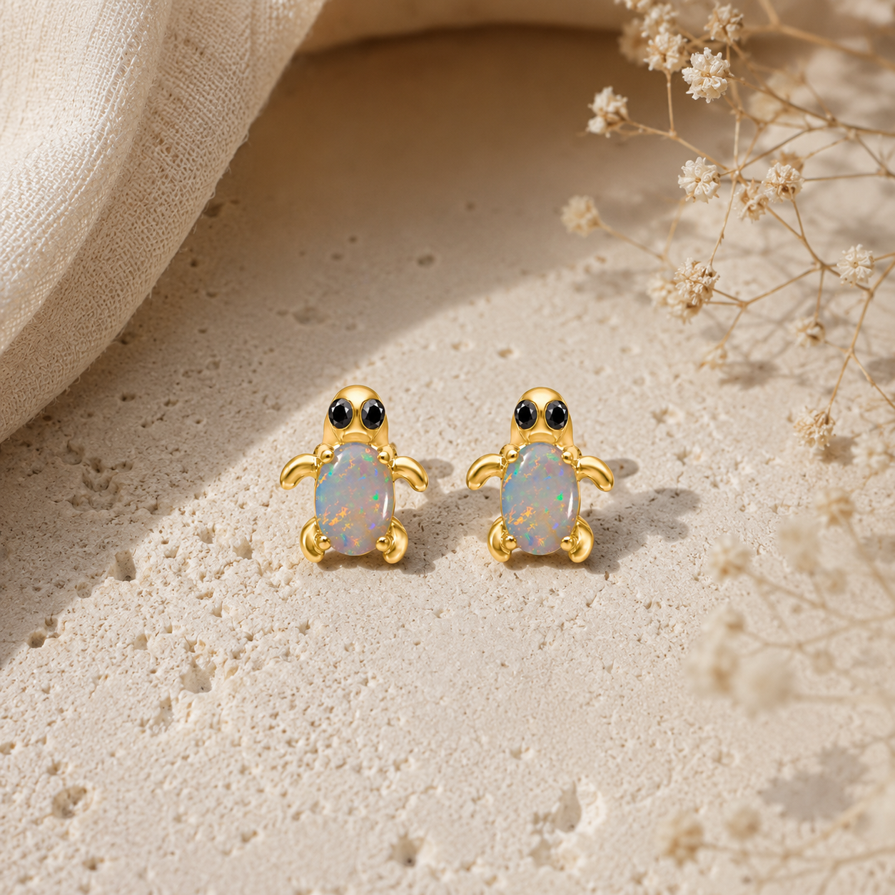 Baby Turtle Opal & Diamond Studs