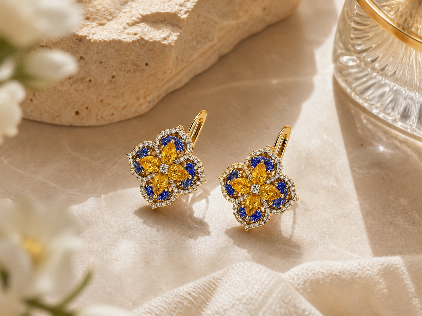 Golden Blossom Tanzanite Huggies Tanzanite