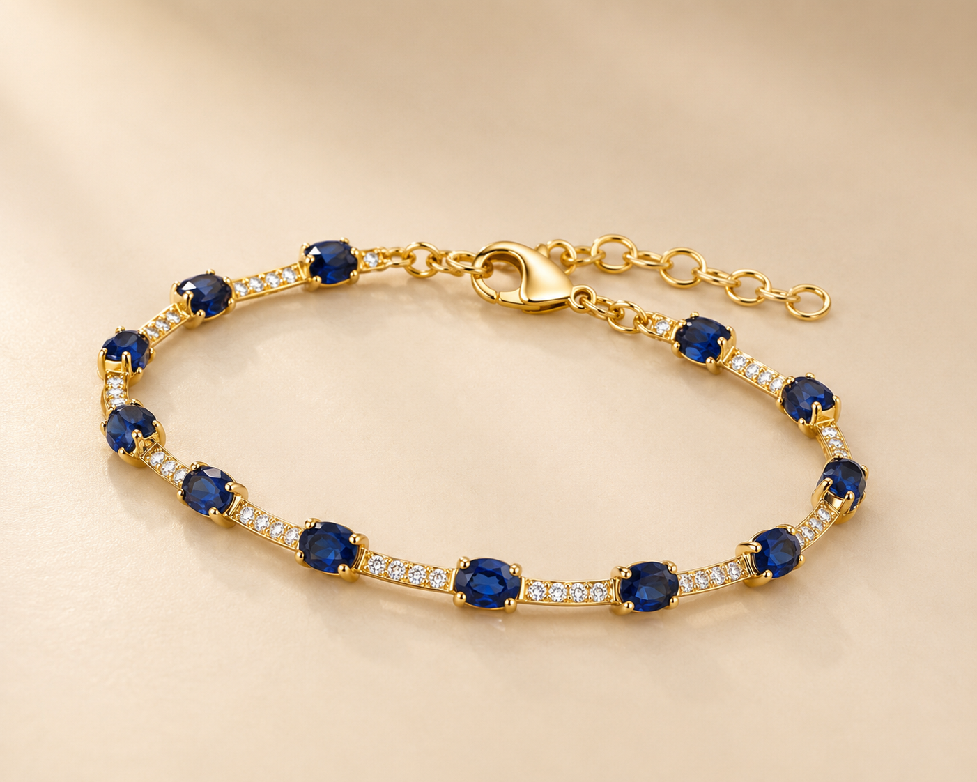 Oval Blue Sapphire and Diamond Tennis Bracelet Blue Sapphire