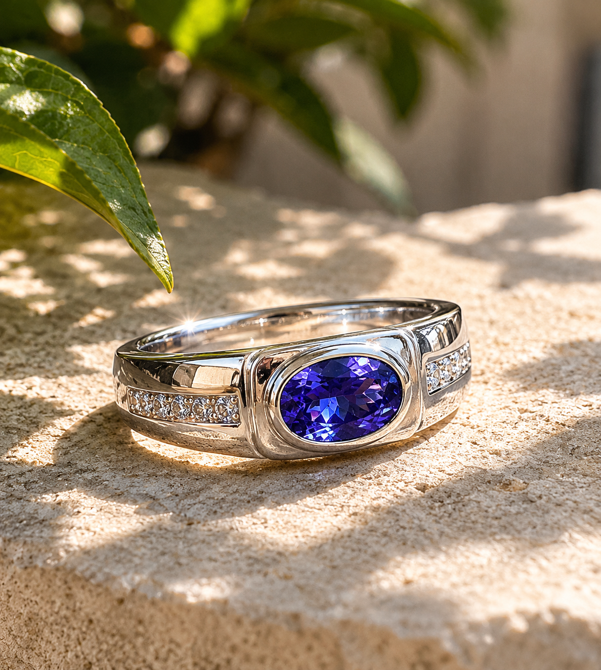 Large Violet Oasis Men's Ring Tanzanite