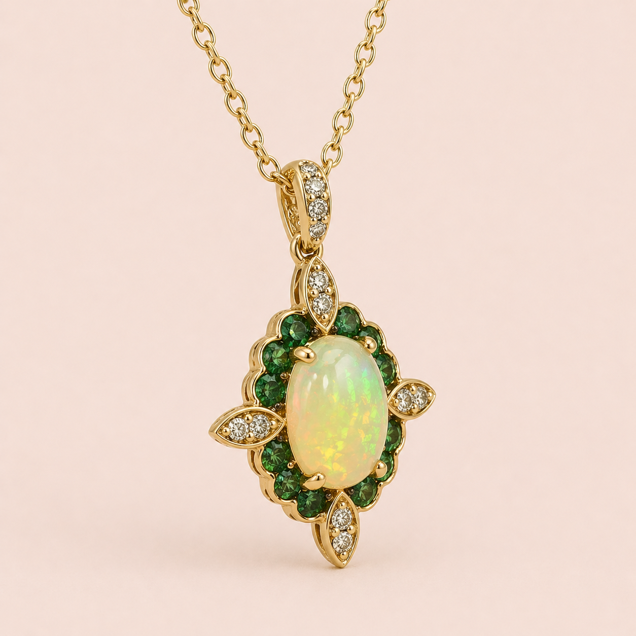 Ethereal Garden Opal & Emerald Necklace opal