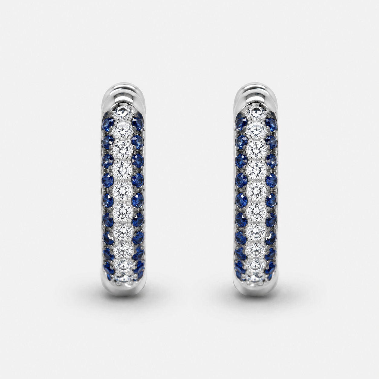 Trio Row Sapphire & Diamond Huggies Blue Sapphire